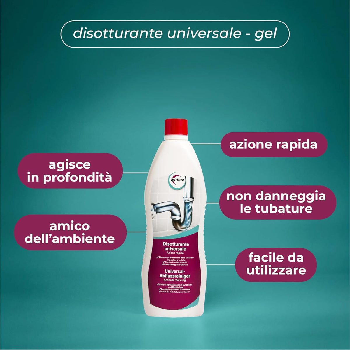 Kit Pulizia e Manutenzione degli scarichi di Bagno e Cucina. Cali-mex Schiuma 1 kg + Disotturante rapido 1 Litro