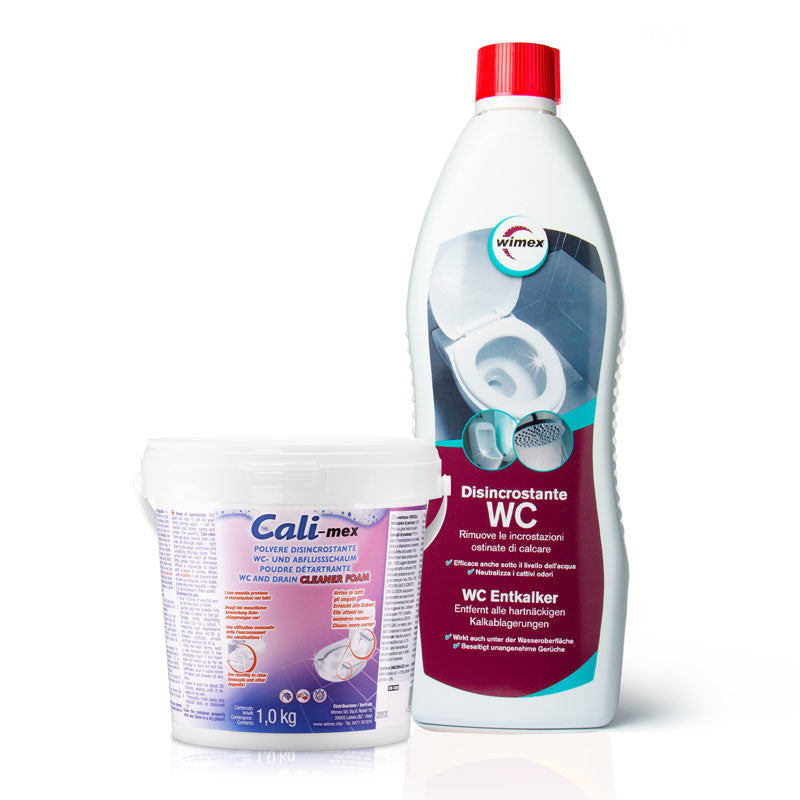 Kit Manutenzione e Pulizia Profonda del Bagno. Cali-mex Schiuma 1 kg + Disincrostante WC