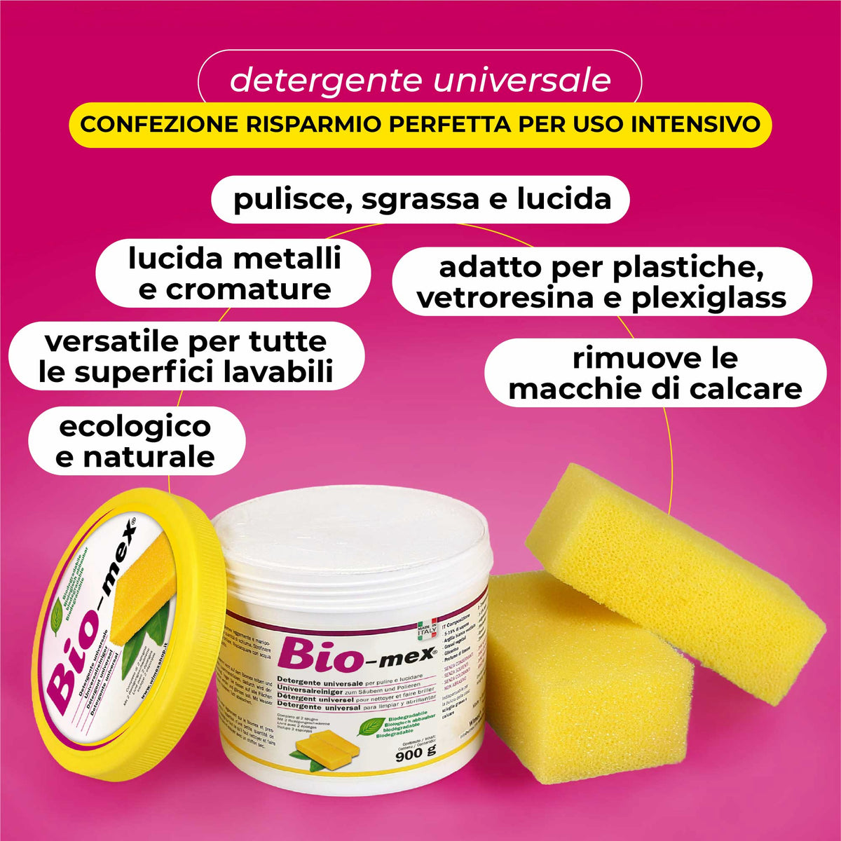 Pasta detergente Bio-mex 900gr - Flip-mex Panno Spugna 16x16 cm