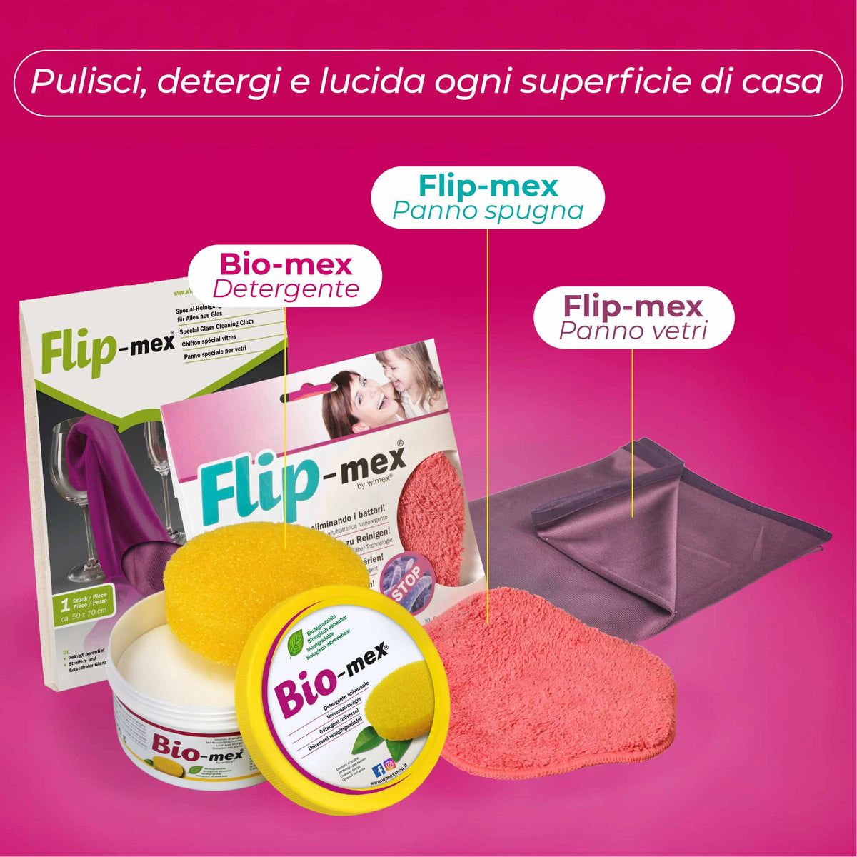 Kit "All Star" Bio-mex 300gr - Panno Spugna 16x16cm - Panno Vetri