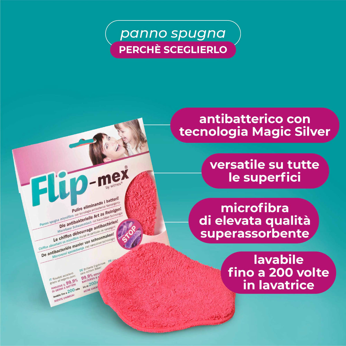 Kit 2 panni spugna Flip-mex. Antibatterico. 16x16 cm