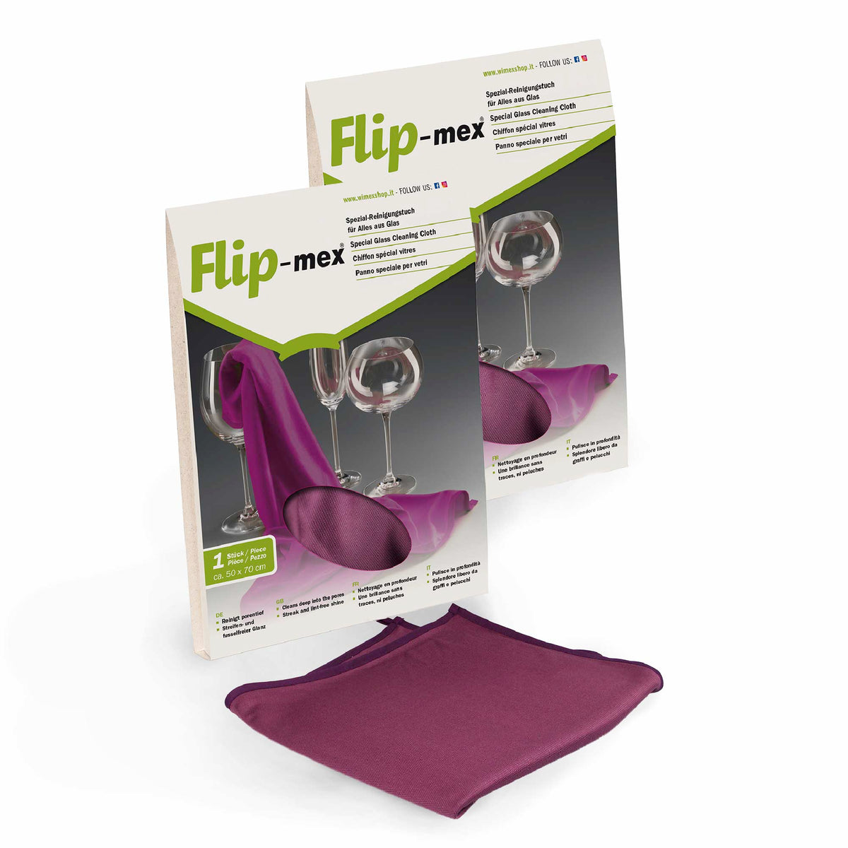 Kit 2 Panni Vetri in Microfibra Flip-mex – Vetri Brillanti Senza Detergenti