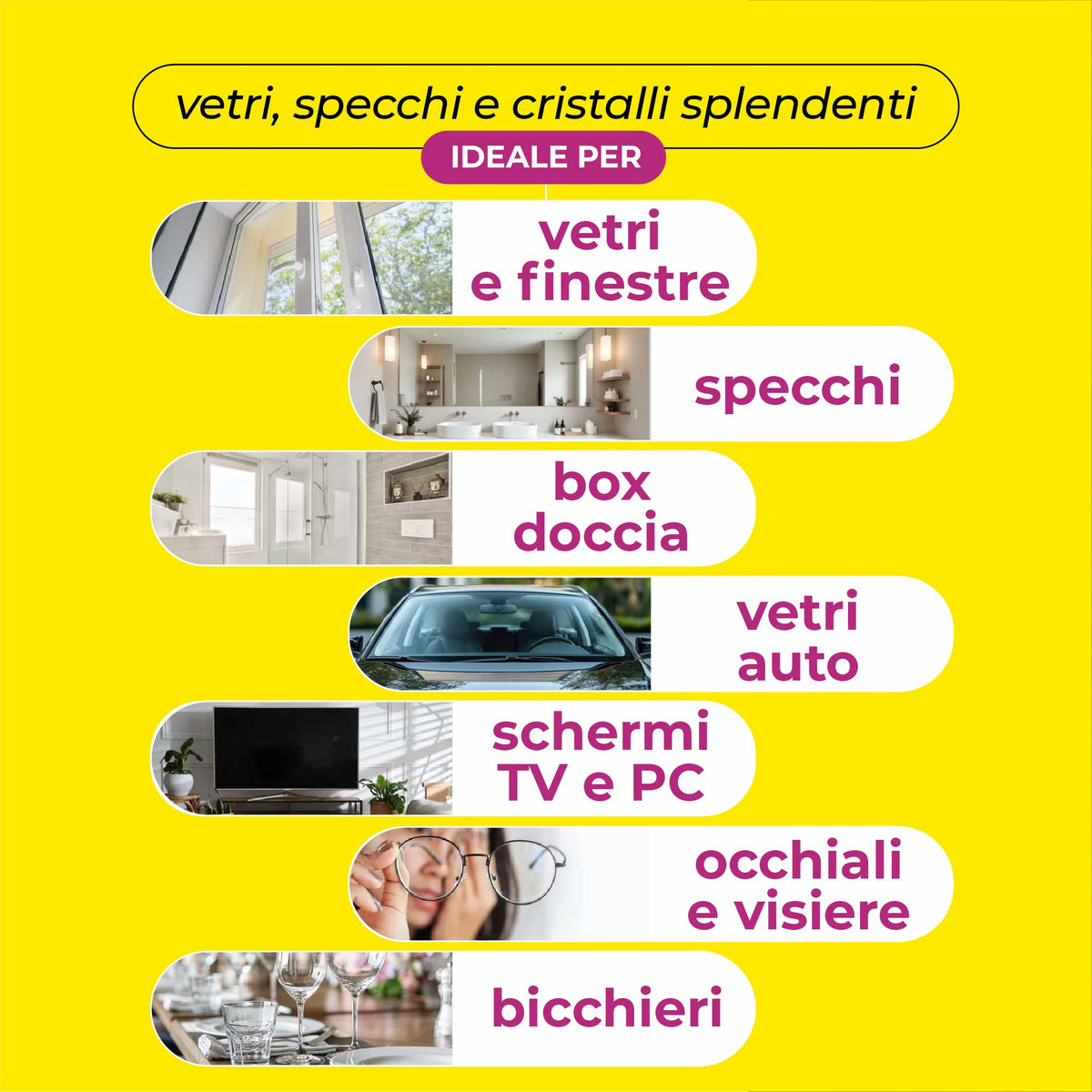 Panno vetri in microfibra. Pulisce solo con acqua. 50x70cm