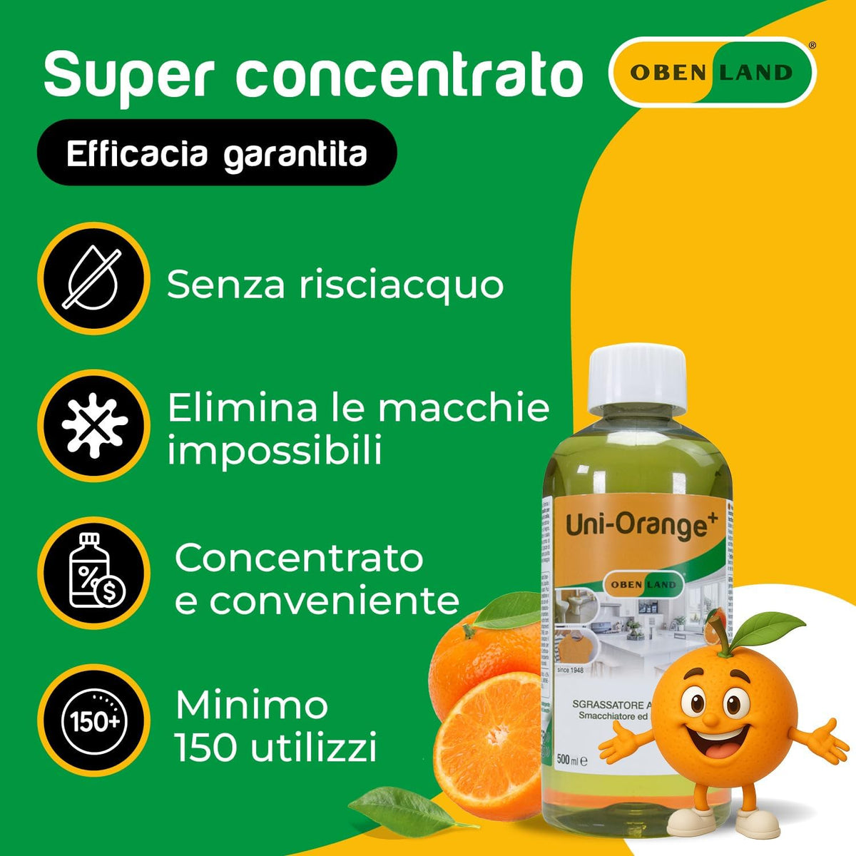 Uni-Orange⁺ sgrassatore concentrato 500ml - con spruzzino