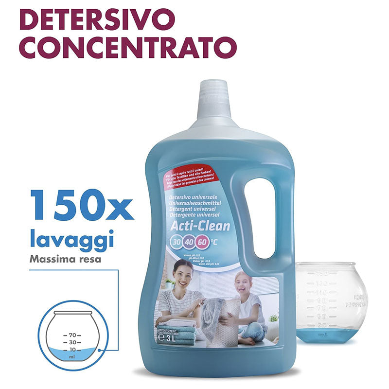 Acti-clean detersivo per bucato. Superconcentrato, con pallina dosatrice. 3 litri