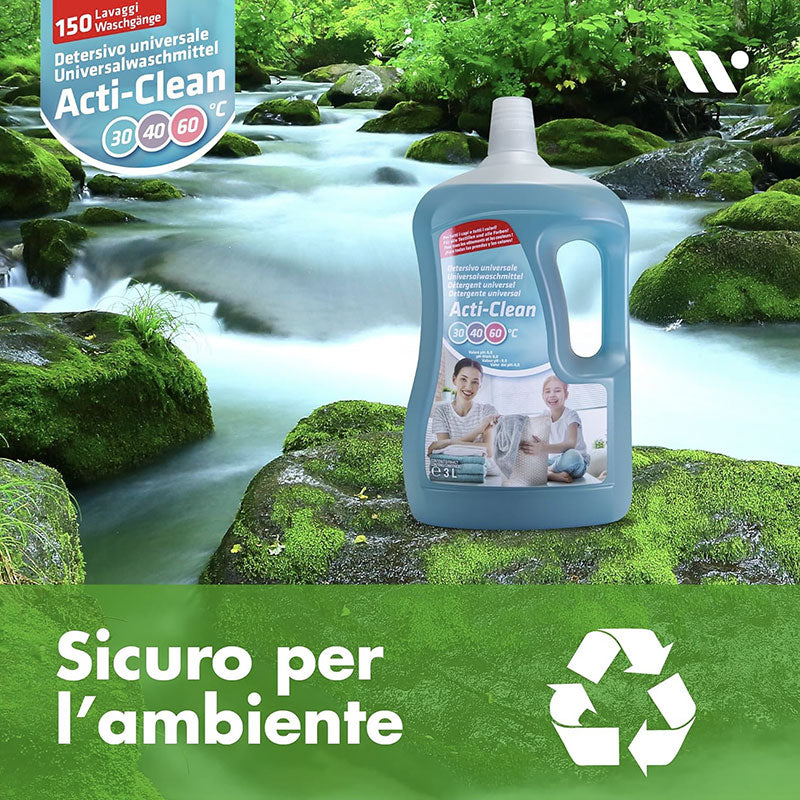 Acti-clean detersivo per bucato. Superconcentrato, con pallina dosatrice. 3 litri