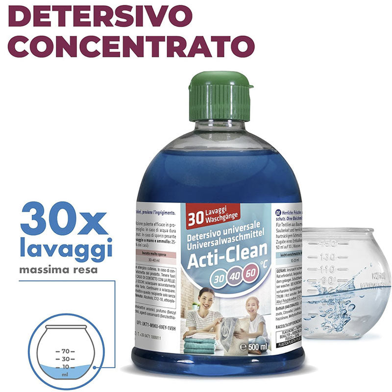 Acti-clean detersivo per bucato 500 ml. Con pallina dosatice - Superconcentrato (fino a 30 lavaggi)